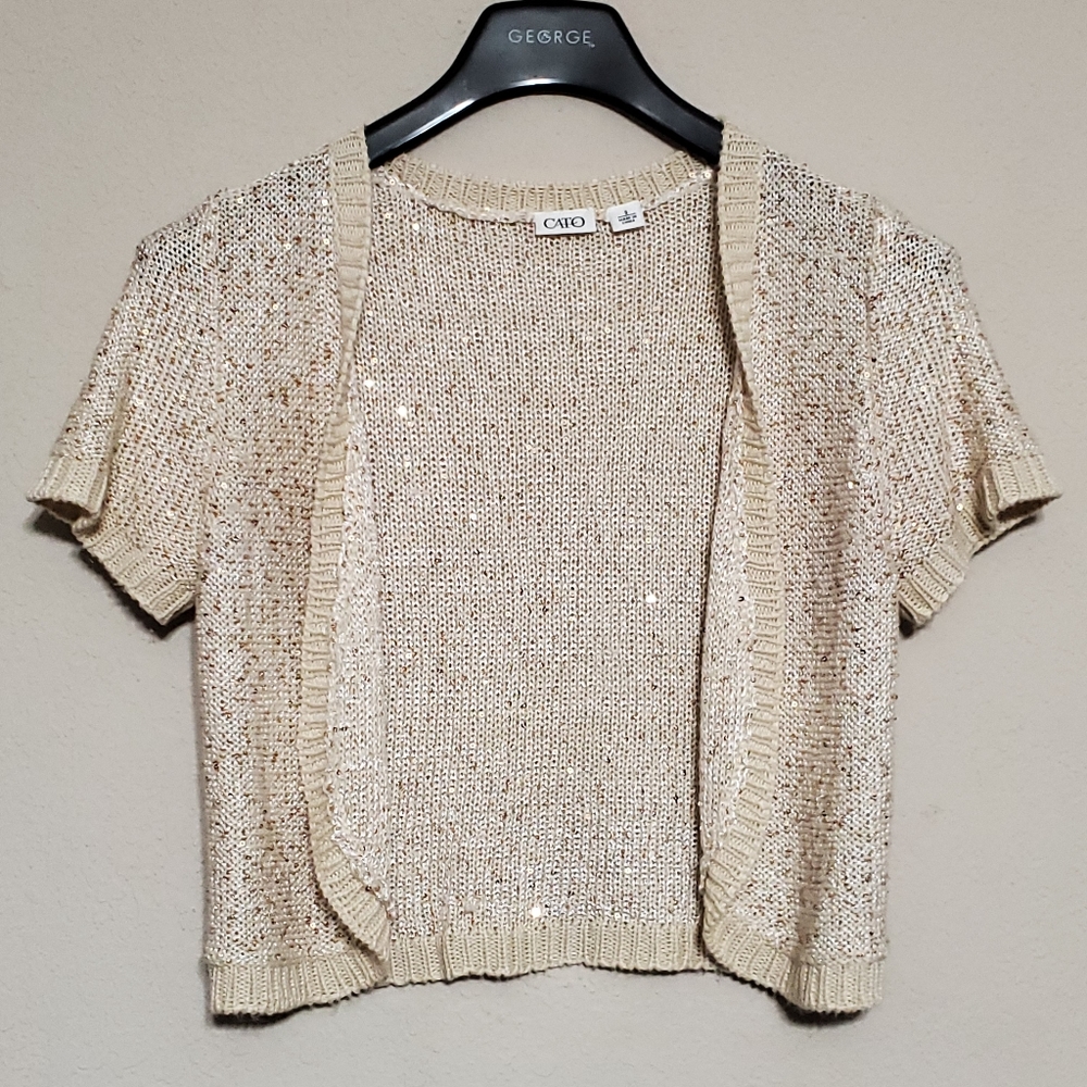 Cato Womens Gold Sequin Cardigan Size Small